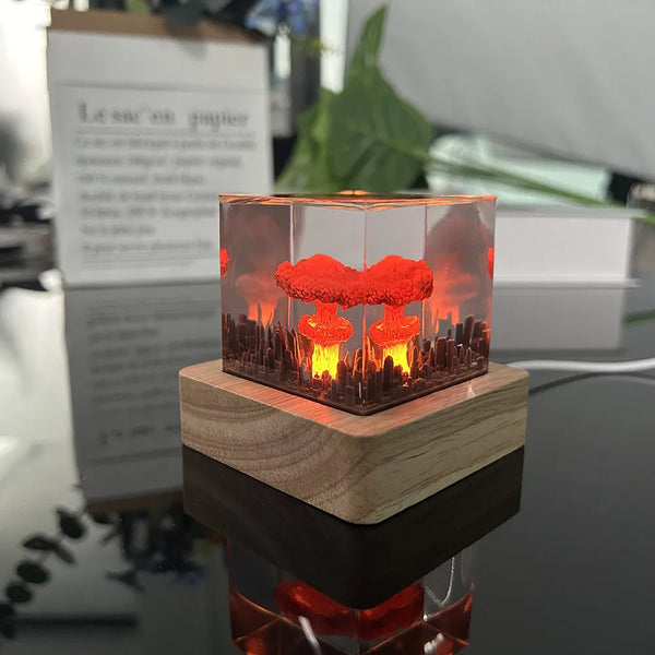 Handmade mushroom cloud resin night lamp with warm glow