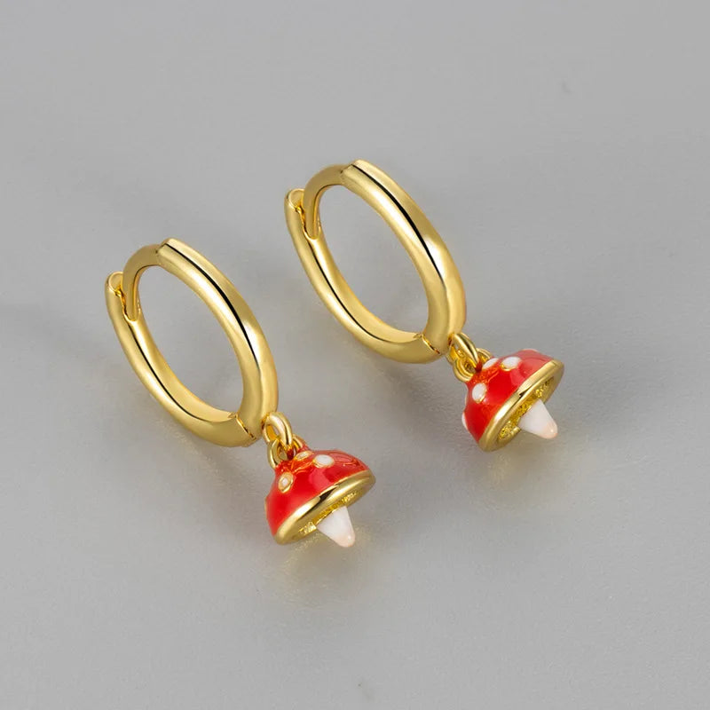 Mushroom Drop Earrings for Women – Tiny Copper Hoop Earrings