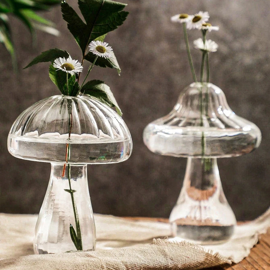 Glass Flower Vase, Cute Clear Mushroom Design Vase For Home Decor