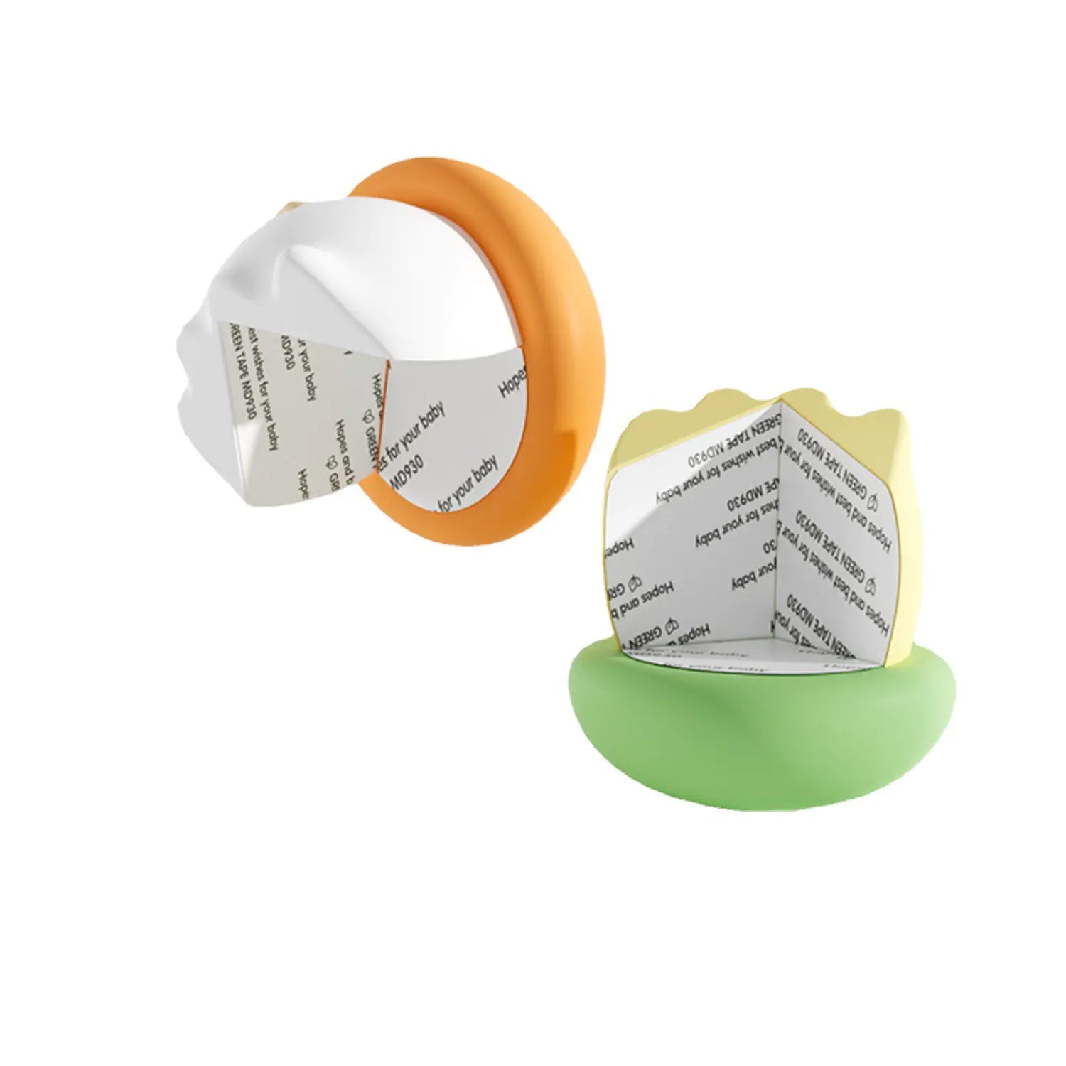 Two colorful baby rattles on a white background