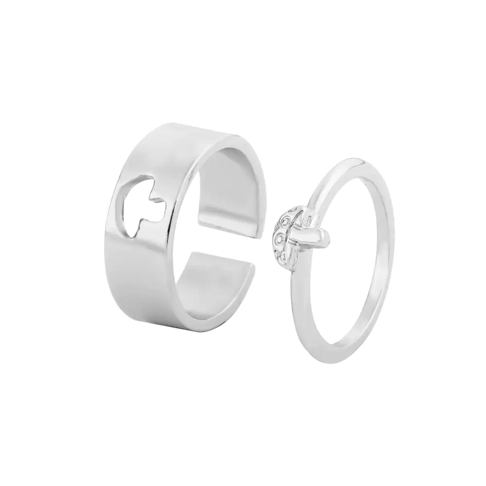 Two silver rings on a white background