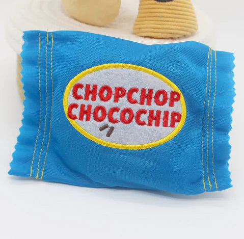 Blue package of ChopChop Chocochip candy on a white background