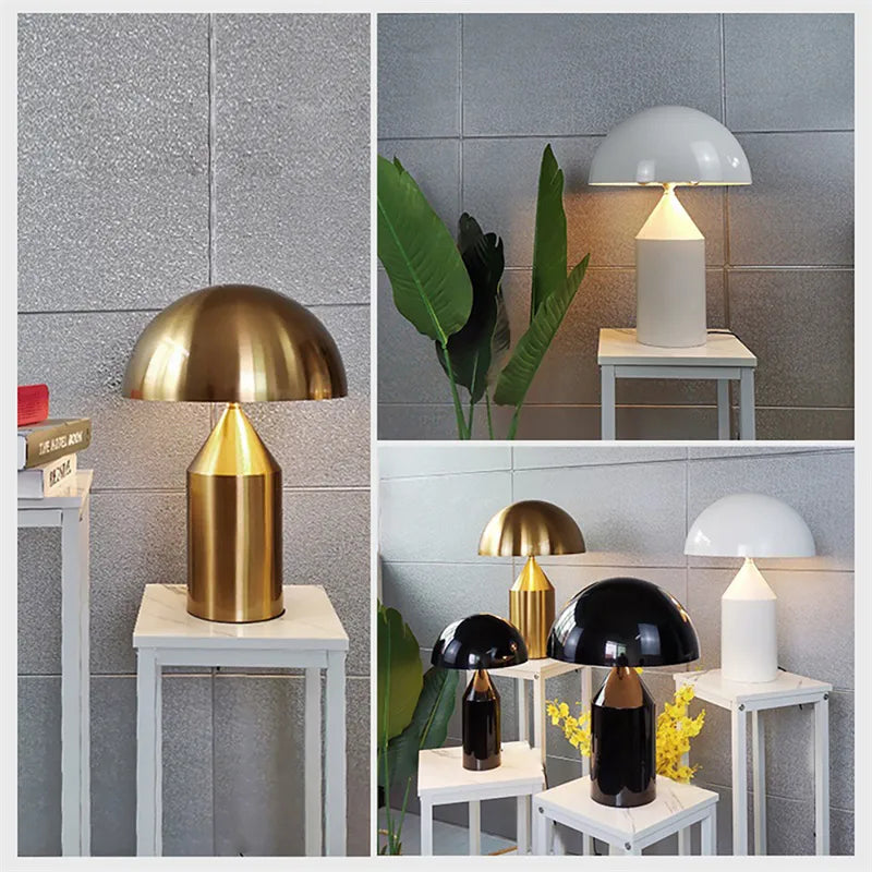 Post-modern mushroom desk lamp, copper-plated metal accent light