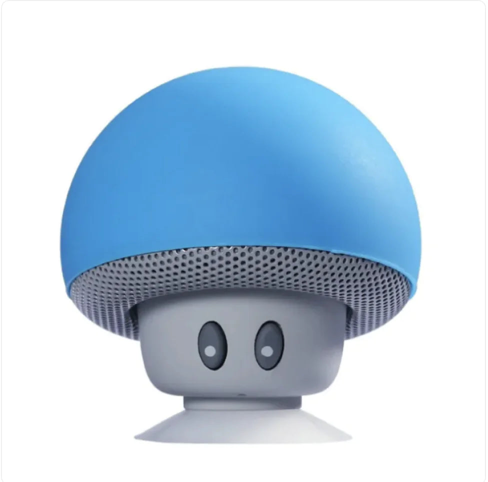 Blue mushroom-shaped speaker on a white background