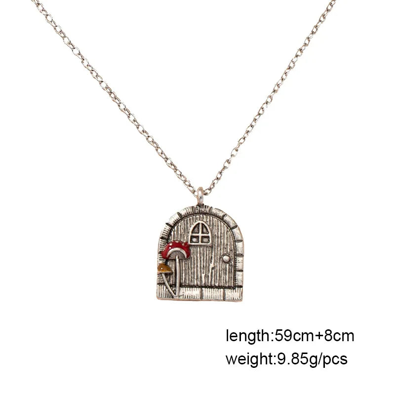 Necklace with a fairy door pendant on a white background