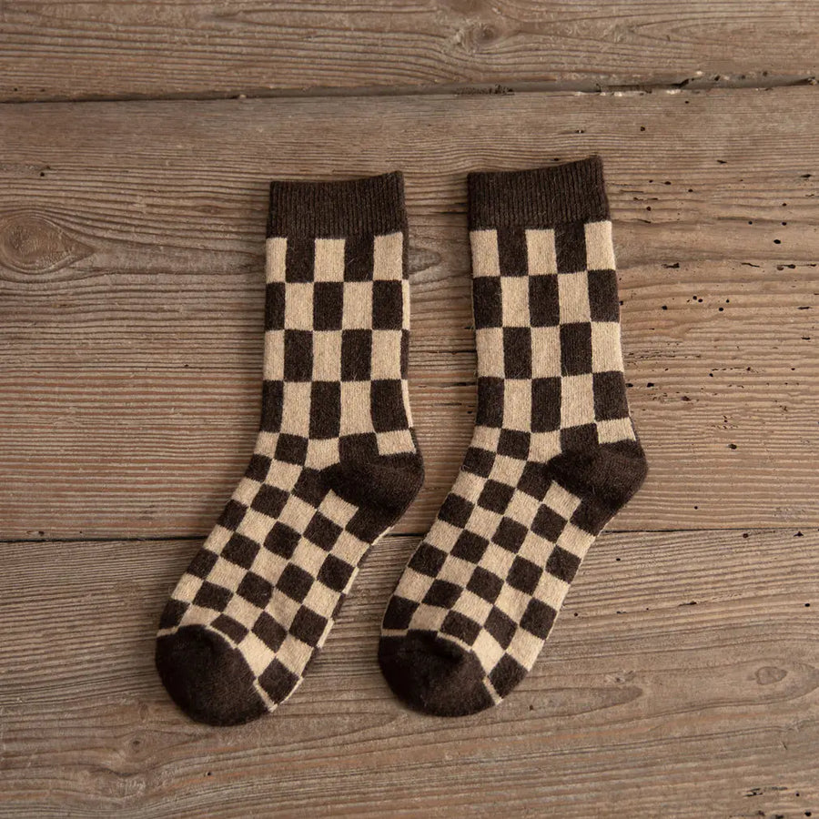 Thickened Brown Women's Wool Socks with Mushroom Design