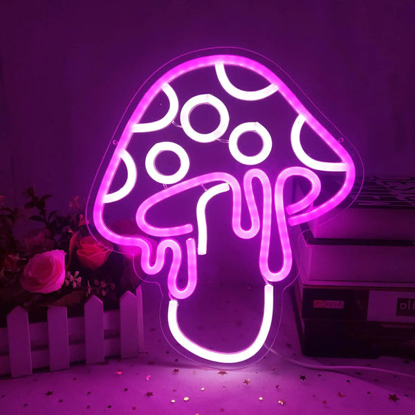 Neon mushroom sign for bar and party atmosphere decor