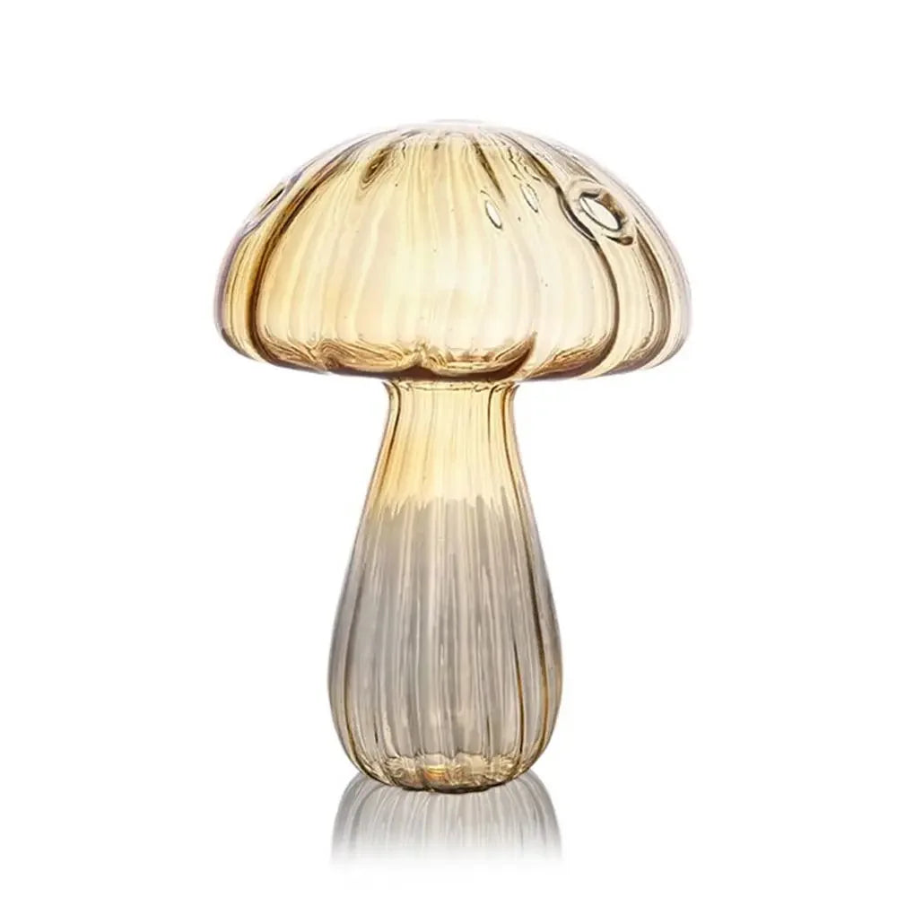 Mushroom-shaped glass lamp on a white background