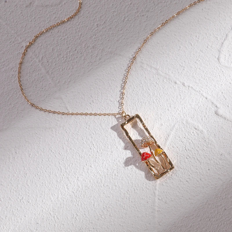 Necklace with a rectangular pendant on a white background