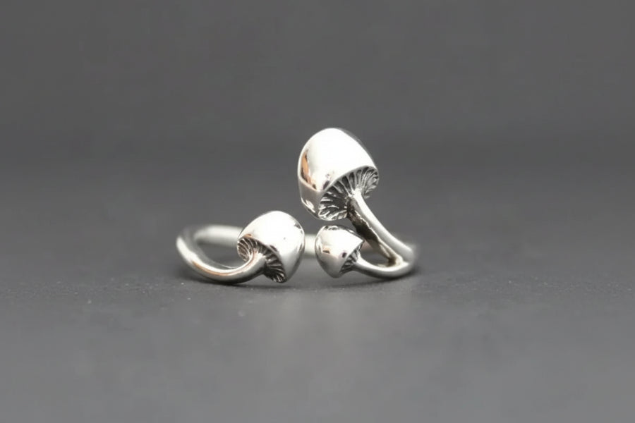 Fashionable and Creative Trendy Mushroom Retro Silver Mushroom Open Ring – Adjustable Zinc Alloy Statement Ring (Unisex)