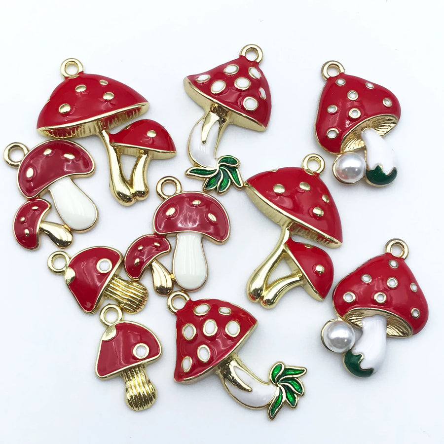 Cute Red Enamel Mushroom Charms – Zinc Alloy Pendant Charms for Jewelry Making 6pcs/10pcs