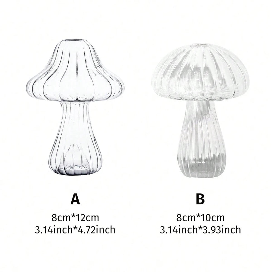 Glass Flower Vase, Cute Clear Mushroom Design Vase For Home Decor