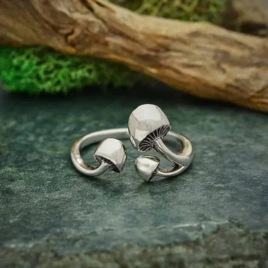 Fashionable and Creative Trendy Mushroom Retro Silver Mushroom Open Ring – Adjustable Zinc Alloy Statement Ring (Unisex)