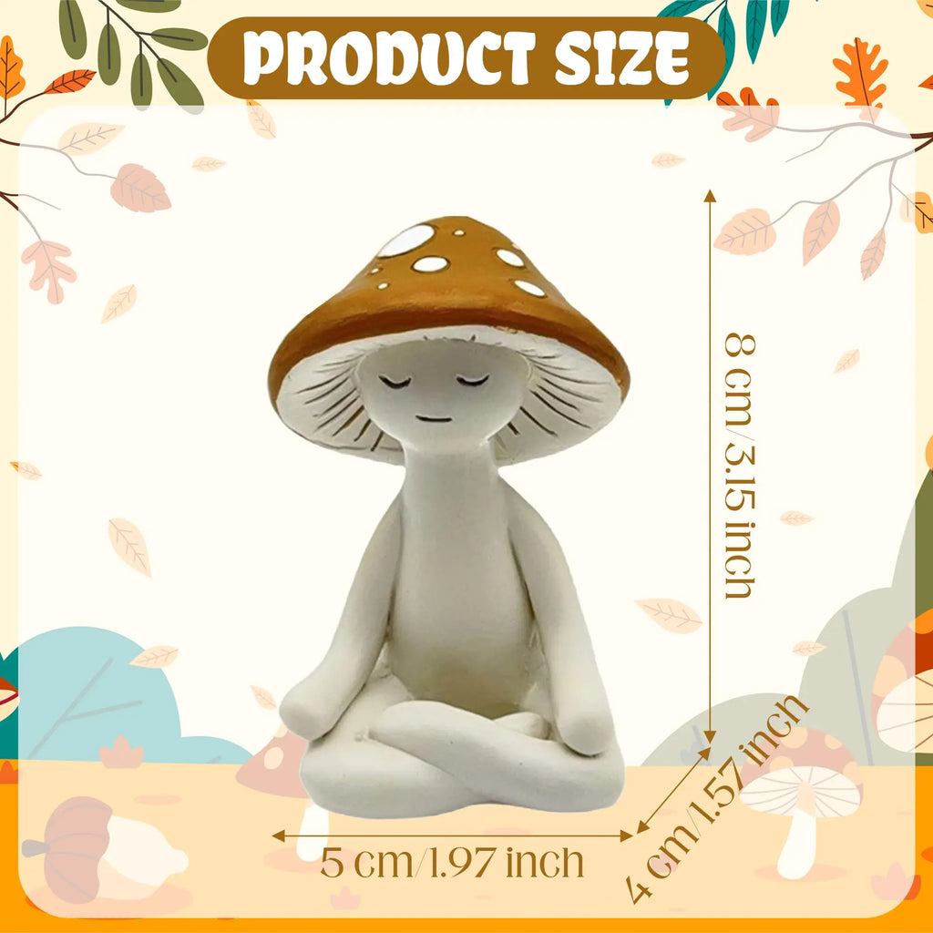 Mushroom-shaped figurine with measurements on a decorative background