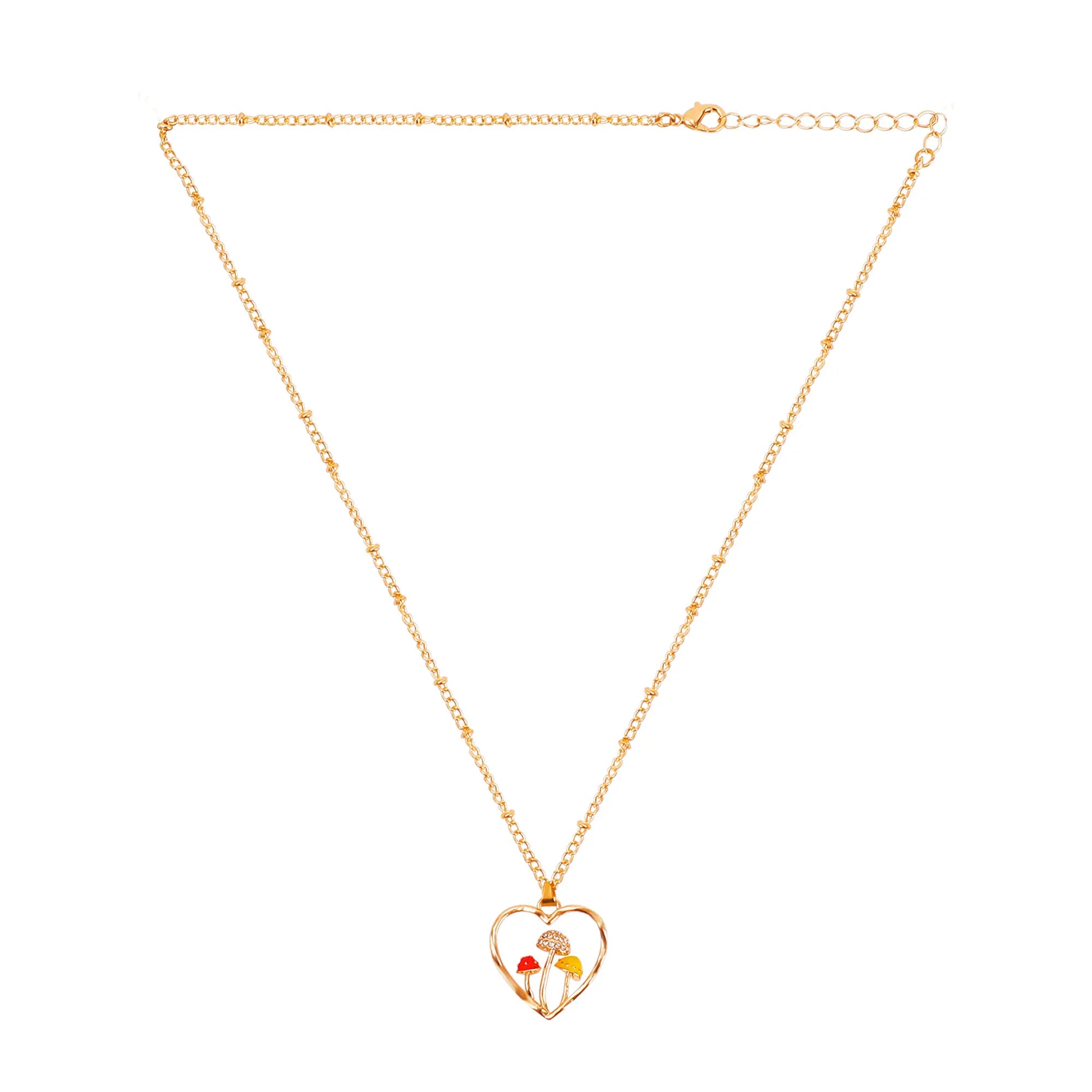 Gold necklace with a heart-shaped pendant on a white background