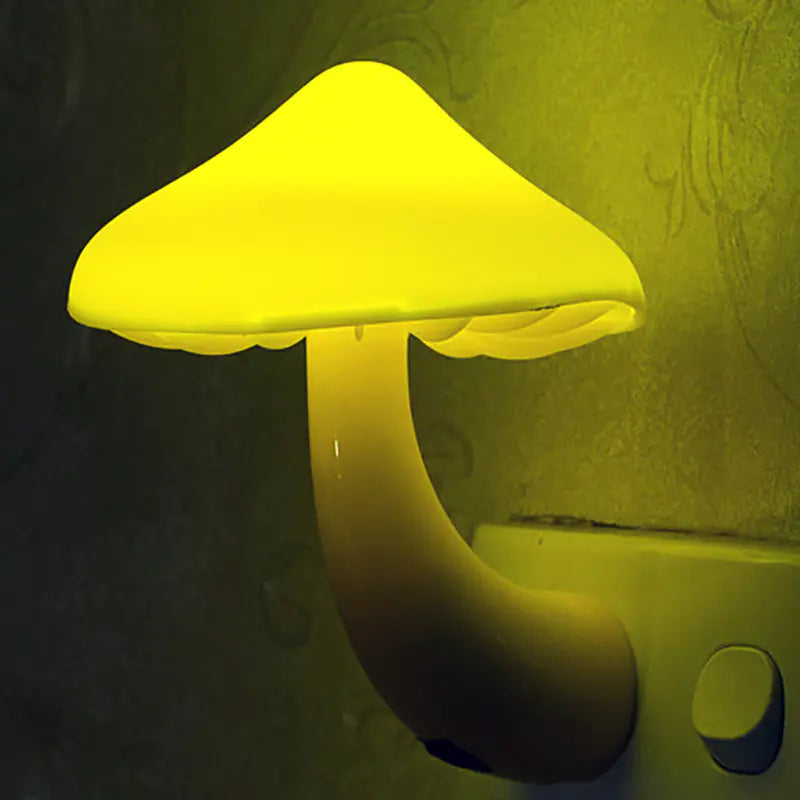 Yellow mushroom-shaped lamp on a textured wall