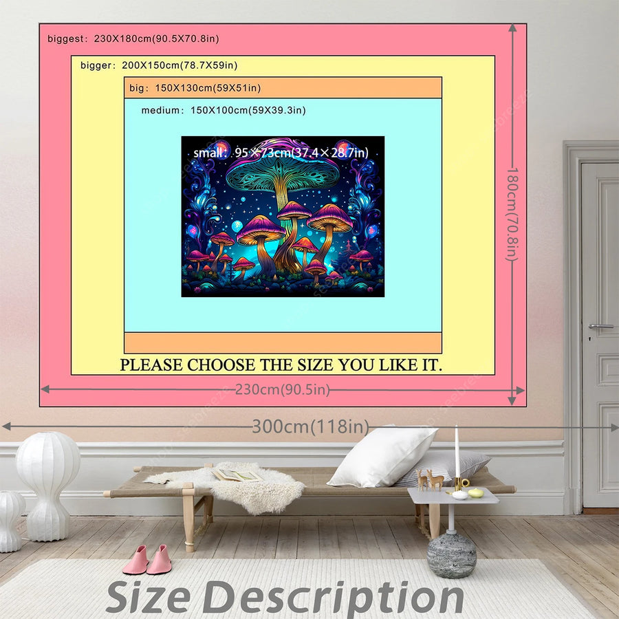 Glow Mushroom Forest Tapestry – UV Wall Hanging for Enchanted Room Decor
