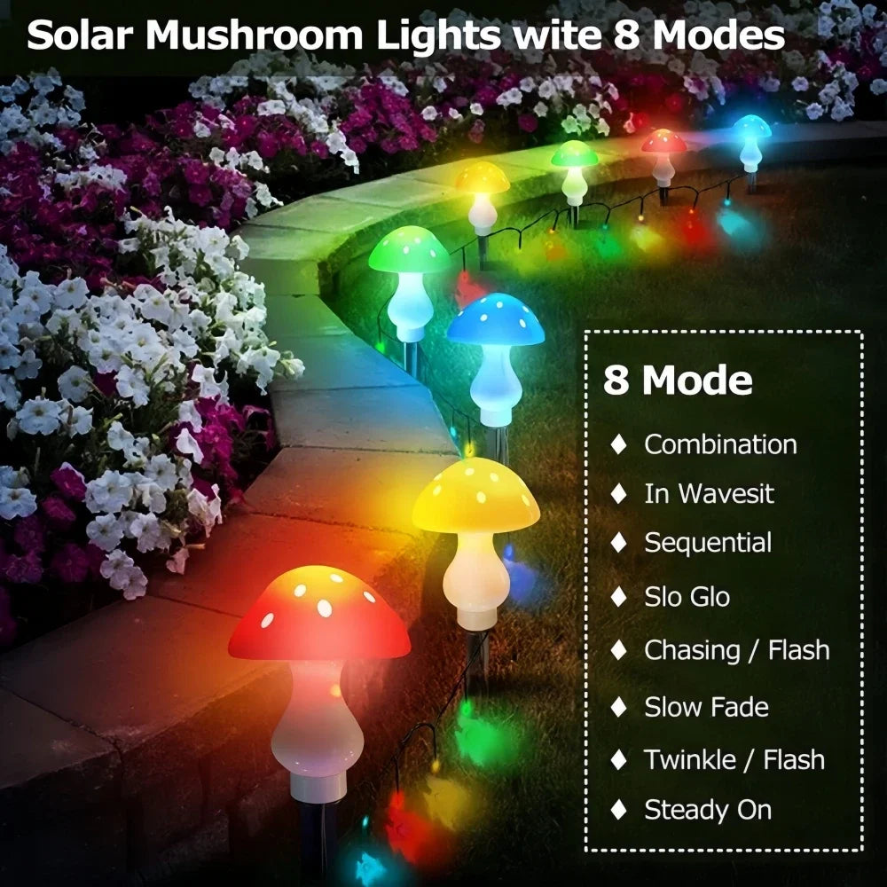 Solar Mushroom Light Garden Outdoor Decor 12 Heads Waterproof Mushroom Lamp Pathway Landscape Yard Sunlight