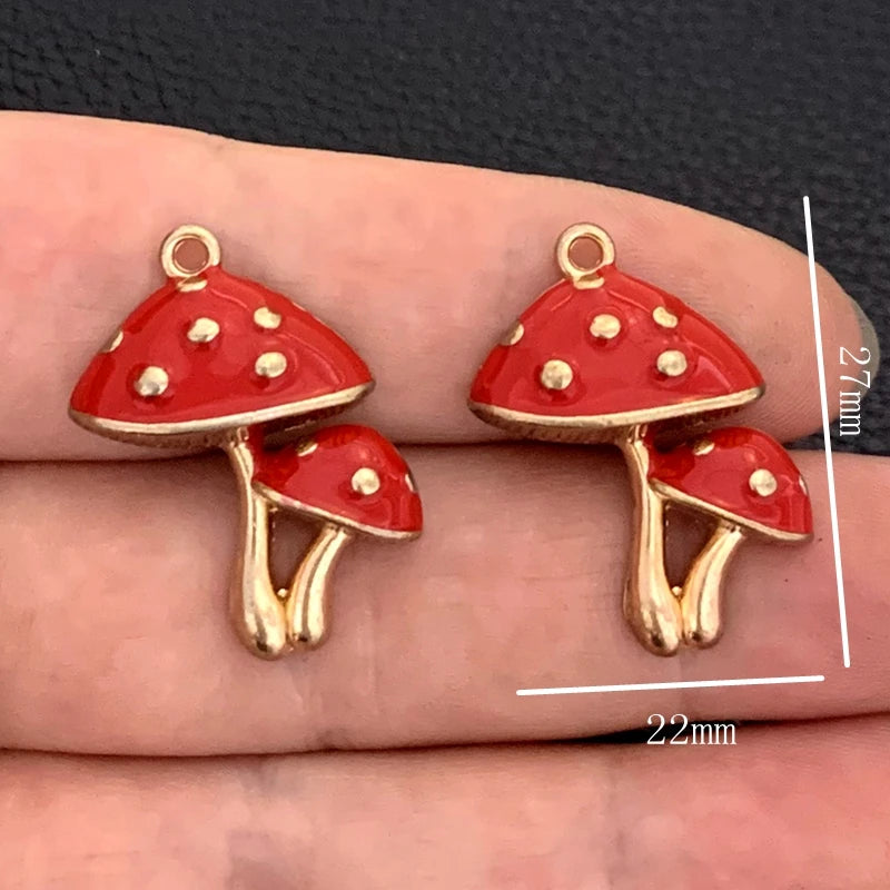 Enamel Mushroom Charms for DIY Jewelry Making – 5-Pack Pendants