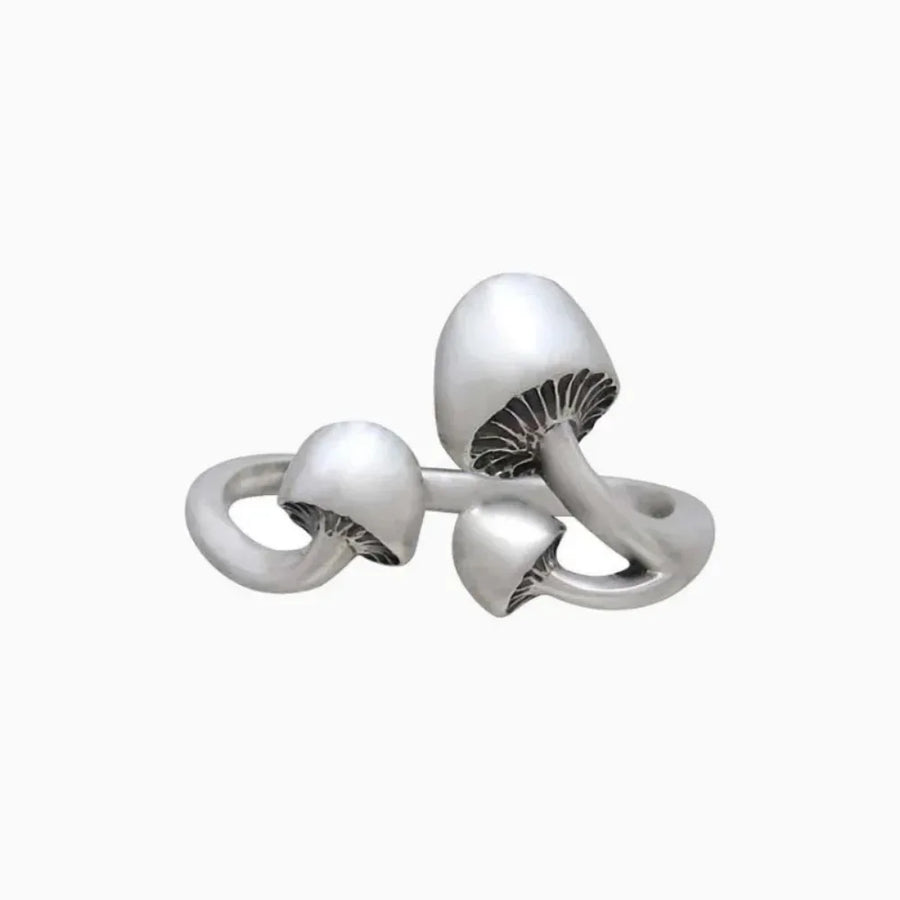Fashionable and Creative Trendy Mushroom Retro Silver Mushroom Open Ring – Adjustable Zinc Alloy Statement Ring (Unisex)