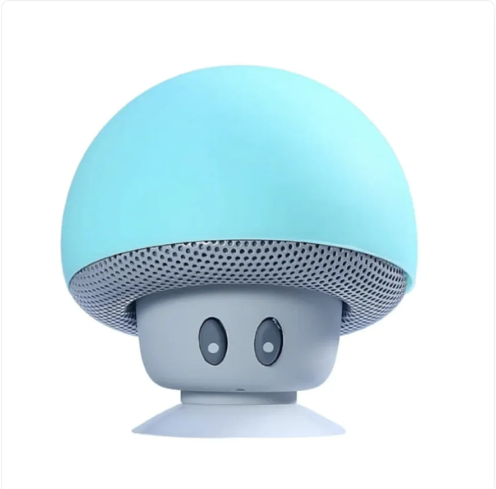 Blue mushroom-shaped speaker on a white background