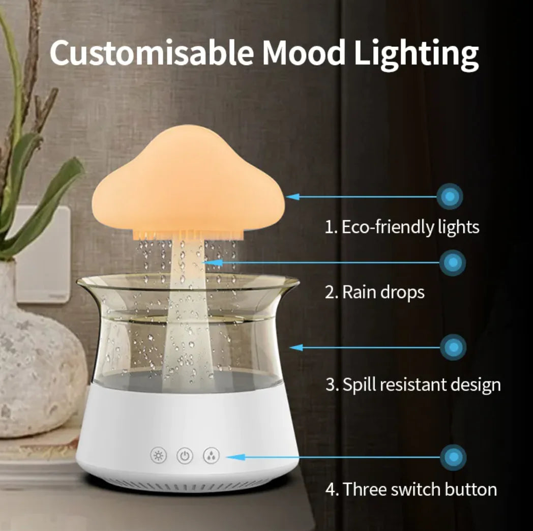 Mushroom-shaped lamp with customizable mood lighting features on a neutral background