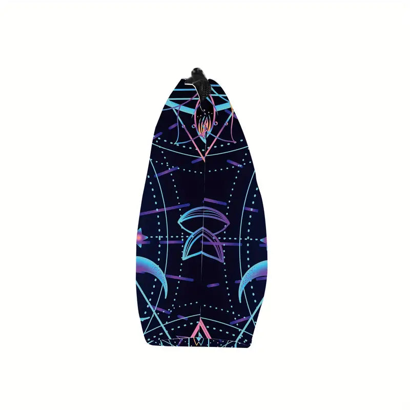 Bodyboard with a colorful geometric pattern on a white background