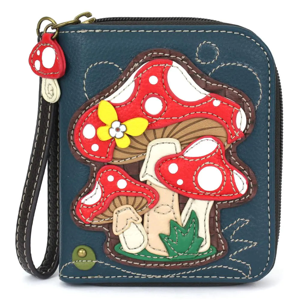 Mushroom print PU leather wallet wristlet