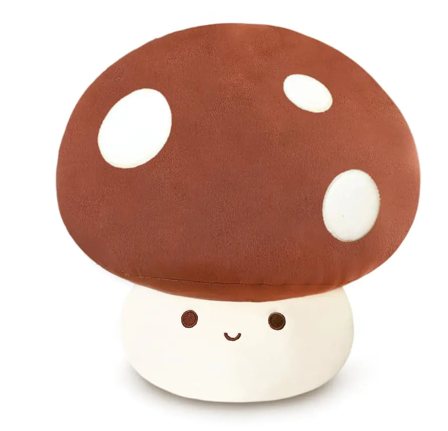 14" Brown Mushroom Plush Pillow – Soft 3D Forest Décor + Cuddle Buddy