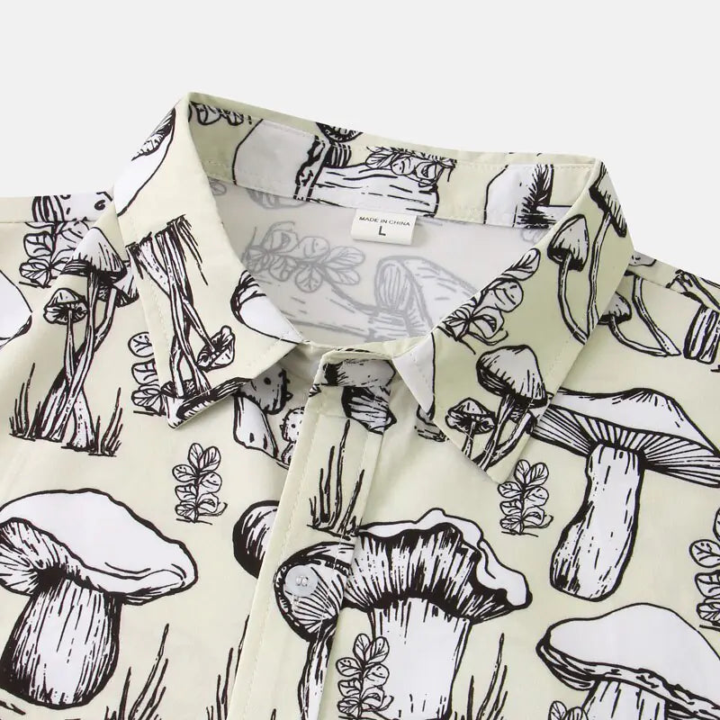 Shirt with black mushroom pattern on a light background